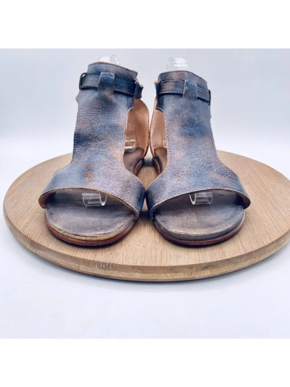 Bed|Stu Sandals Womens 8 Purple Distressed Leather Sabel Ankle Strap Flats